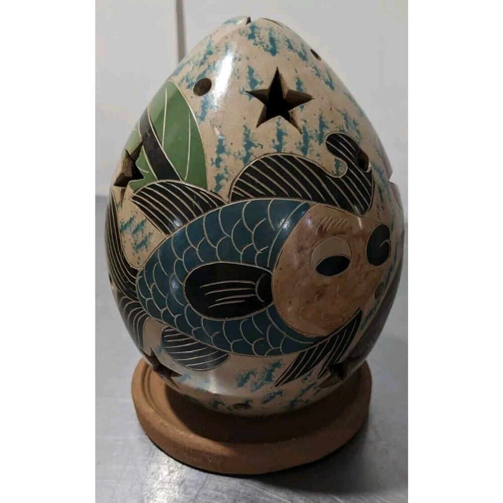 Hand Crafted Clay Pottery Sea Creatures Luminary Tea Light Candle Holder Egg ECU